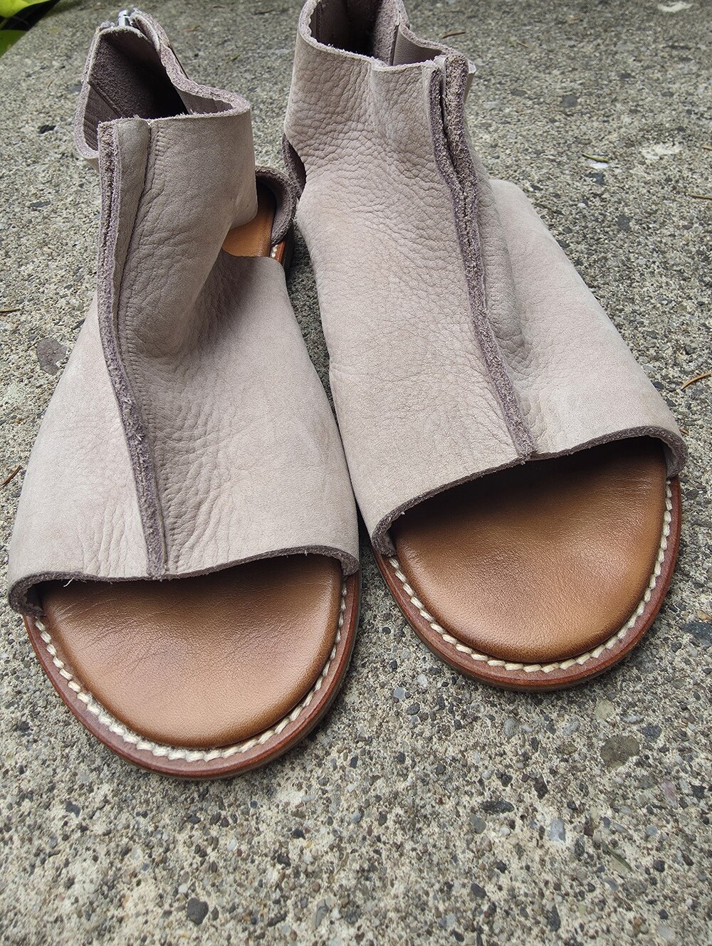 Free People Leather Peep-Toe Ankle Sandals — Light Taupe Sz 7 37 INUOVO